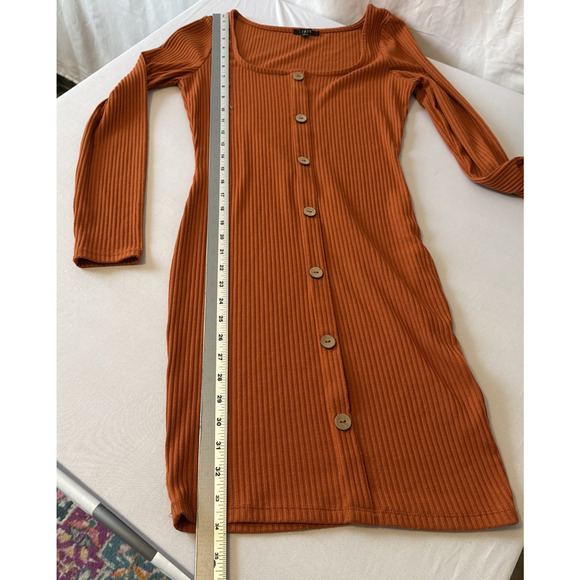Iris Women's M Boho Ribbed Knit Long Sleeve Bodycon Dress Pumpkin Orange Fall - Picture 8 of 9